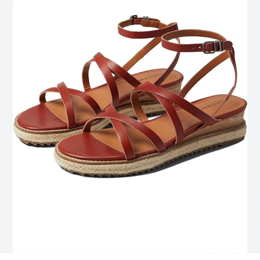 Lucky Brand Nemelli strappy gladiator wedge sandals espadrille leather